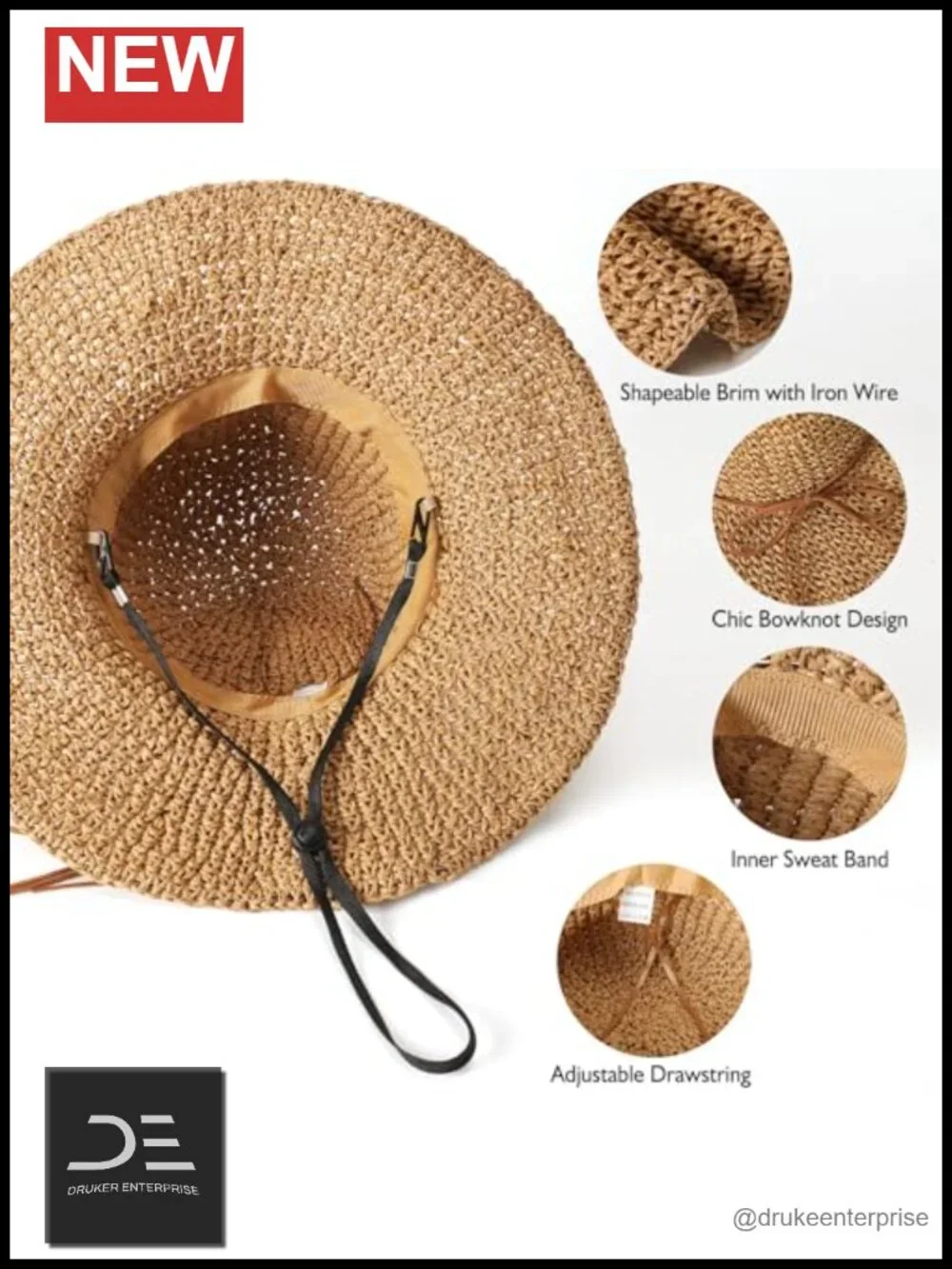 Floppy Wide Brim Straw Sun Hat Foldable Packable Roll up Travel Hat